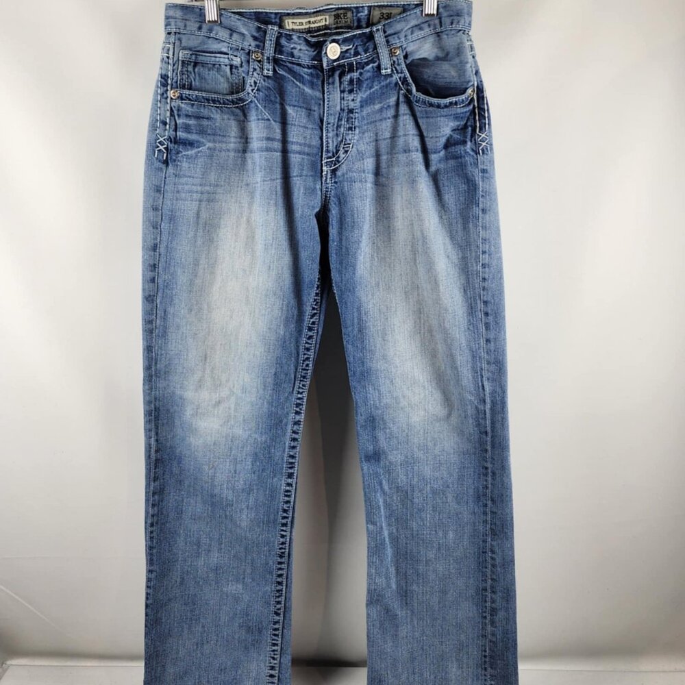BKE Tyler Jeans Men 33L Blue Straight Leg Stretch Denim 33x32 ABM2335
